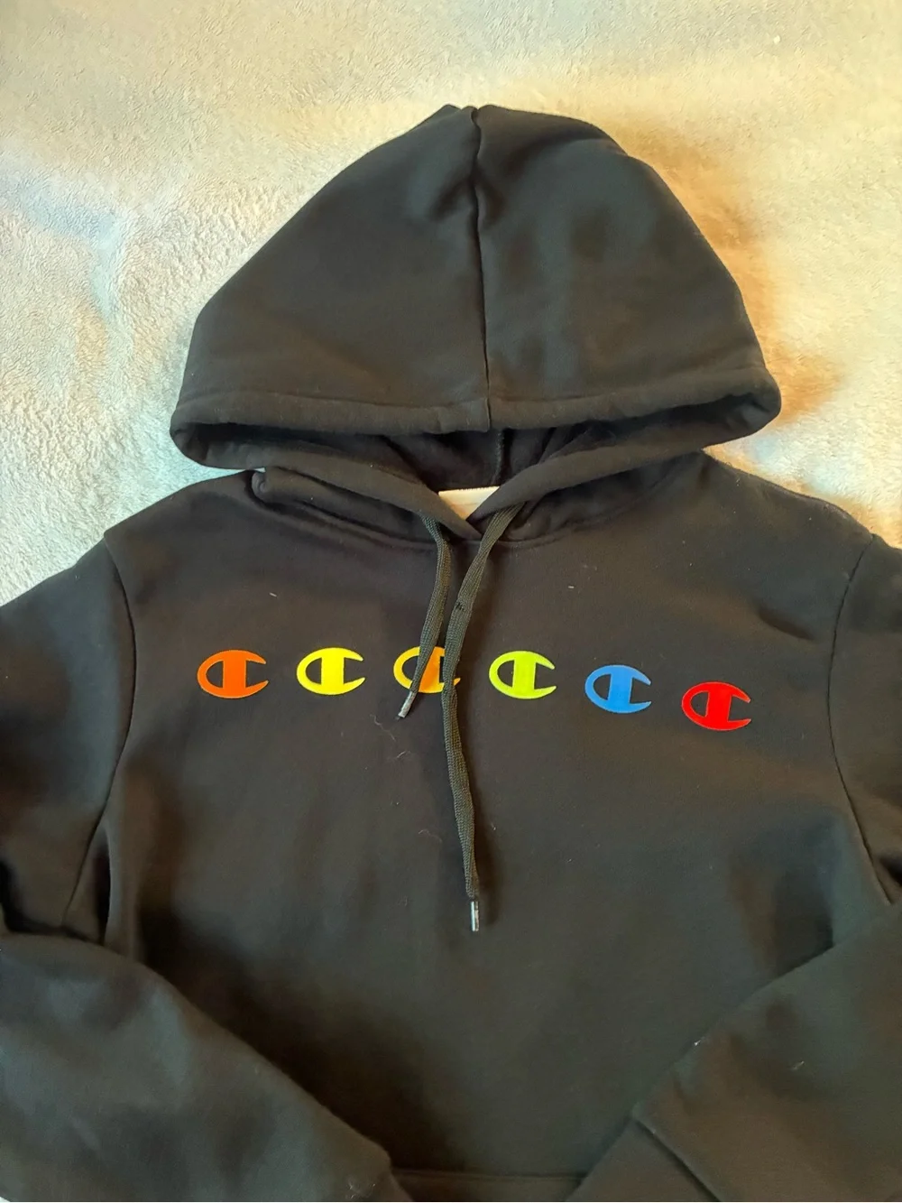 Champion Women’s Black Hoodie Rainbow Logo Size Medium